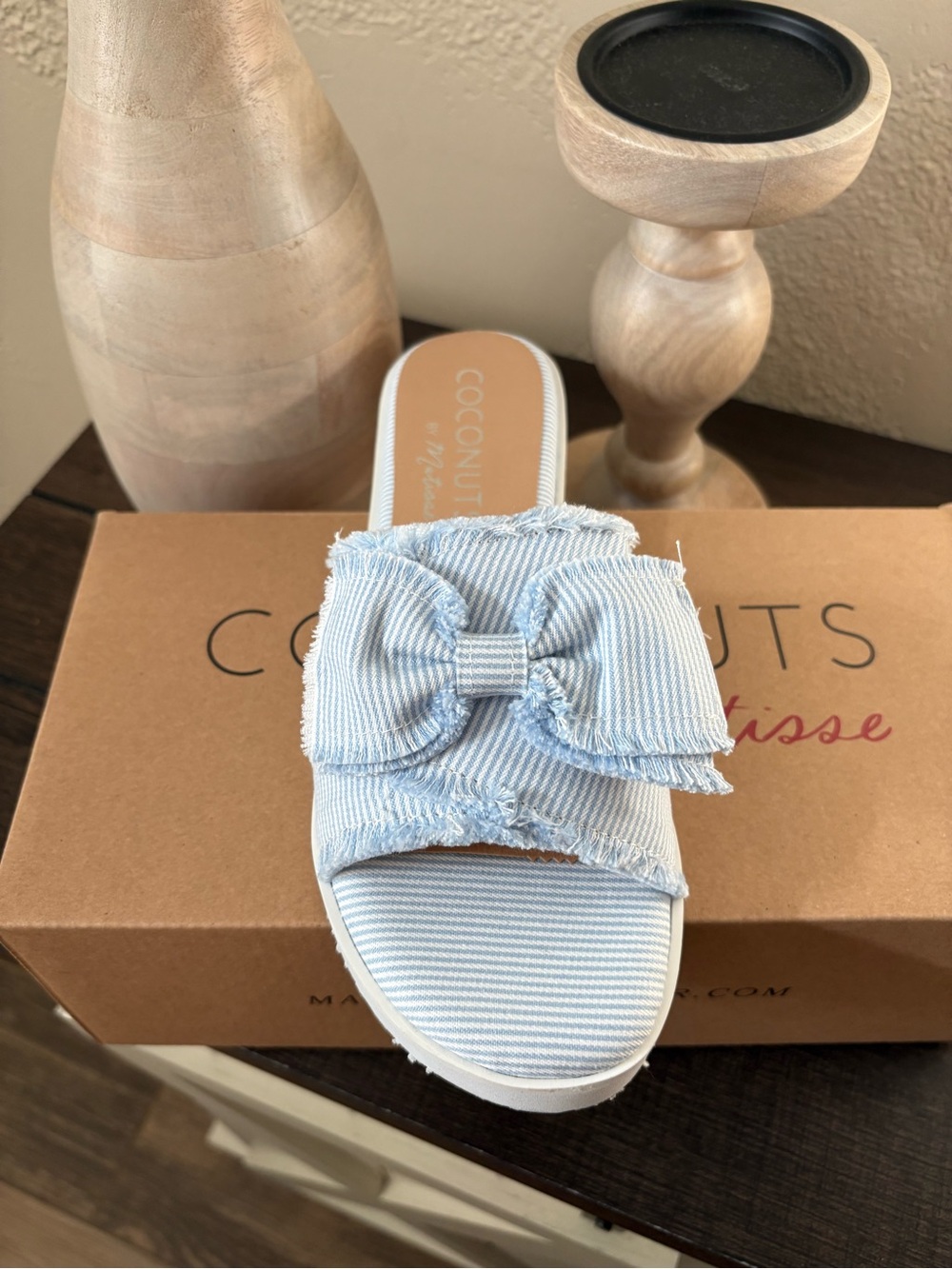 Matisse Pale Blue Striped Bow Slide - Picture 2 of 2